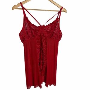 NWT Avidlove red lace & mesh open crotch lingerie teddy cut out bust size XXXL
